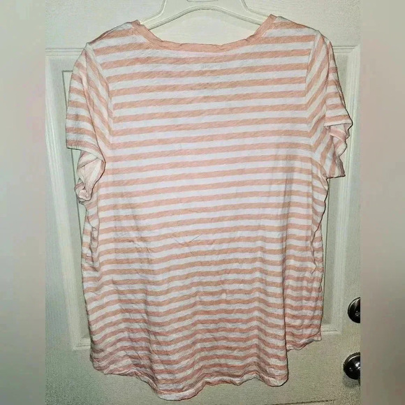 Torrid Classic Fit Striped Cotton Pocket Tee Top Peach & White Plus Size 2X - Picture 6 of 7